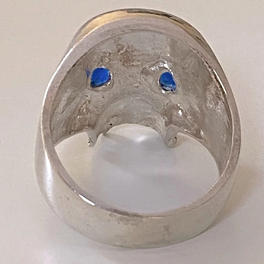 11.75 size 925 sterling silver biker skull ring blue cz stone